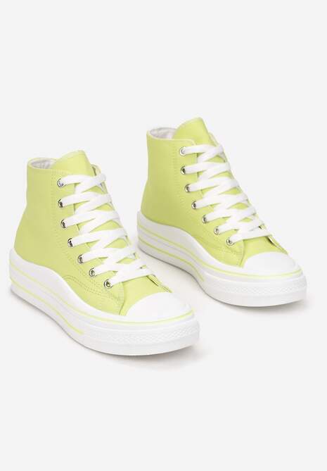 Żółte Trampki z Wysoką Cholewką na Platformie Layun