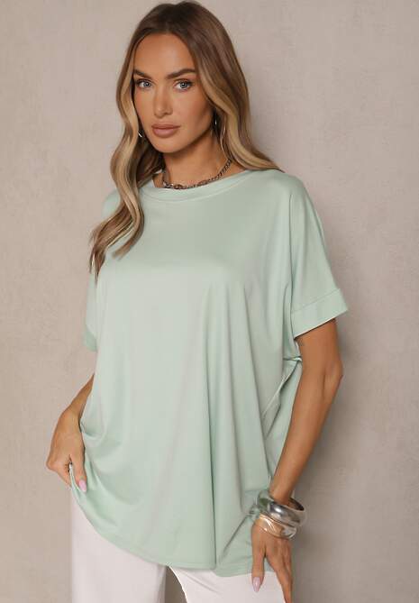 Jasnozielony T-shirt z Wiskozą o Fasonie Nietoperza Tanalitha