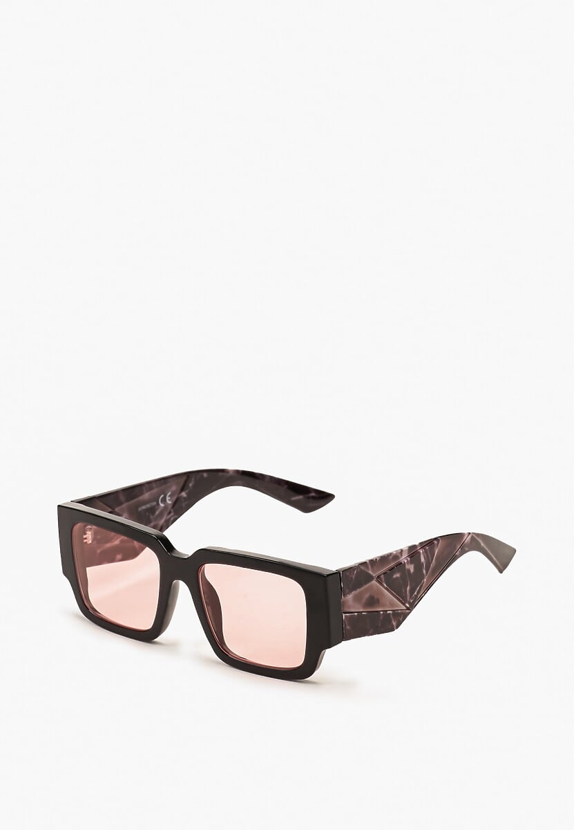 Brązowo-Różowe Okulary Przeciwsłoneczne o Geometrycznym Kształcie Naldia