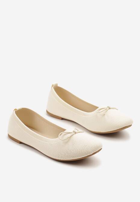 Beżowe Materiałowe Balerinki Ozdobione Kokardą Galkia