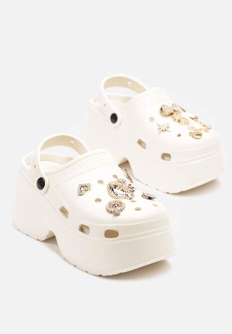 Beżowe Piankowe Klapki na Grubej Podeszwie z Wycięciami i Aplikacjami Lilseki