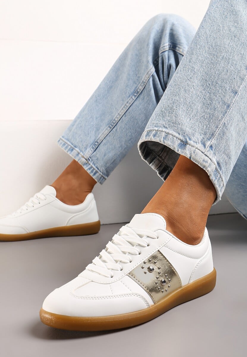 Czarne Sneakersy na Płaskiej Podeszwie z Wiązaniem i Ozdobną Wstawką Drukesti