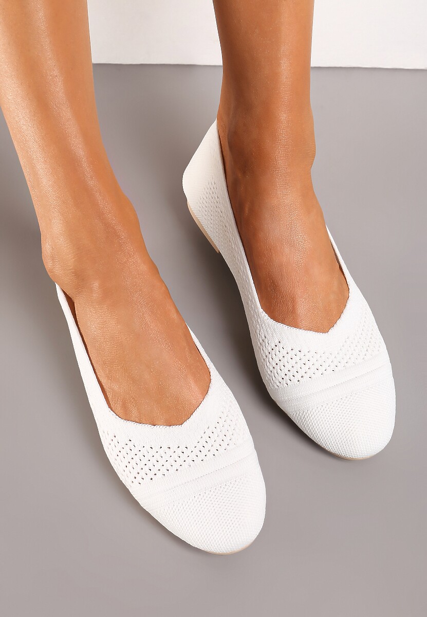 Białe Płaskie Balerinki z Siateczkowego Materiału Nelibra