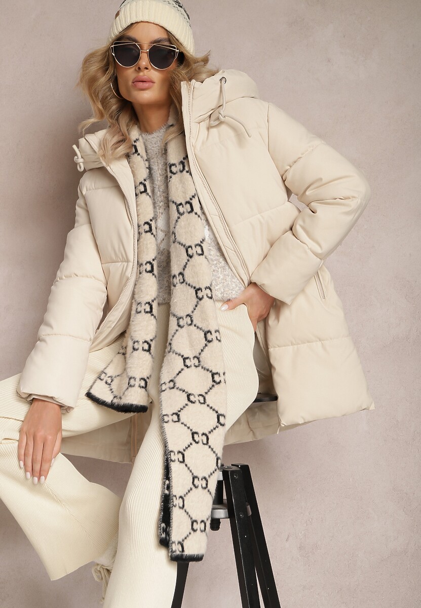 Beżowa Kurtka Pikowana z Suwakami po Bokach Hafida