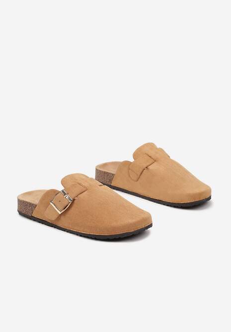 Brązowe Klapki Chodaki Ozdobione Paskami z Klamrami Silamia