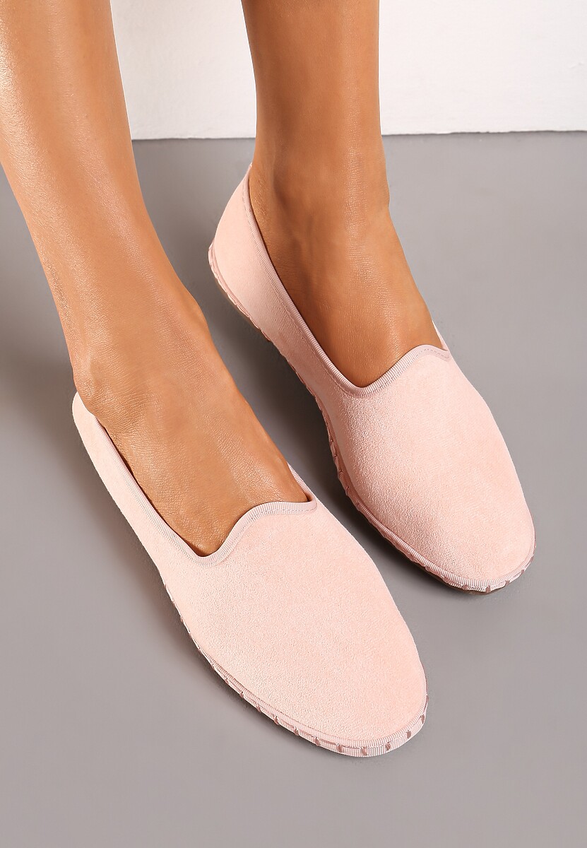 Jasnoróżowe Płaskie Balerinki z Okrągłym Noskiem z Ekozamszu Klenori