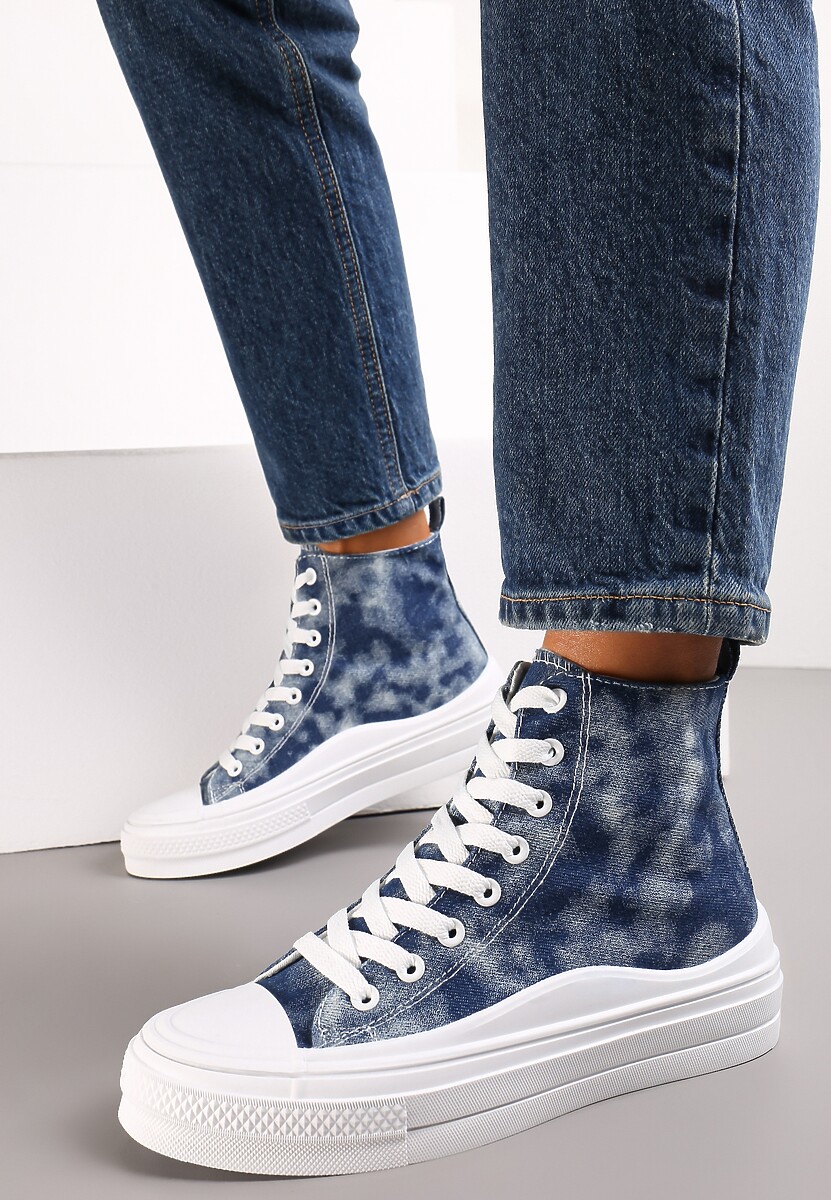 Granatowe Trampki z Cholewką za Kostkę w Stylu Denimu Galpena