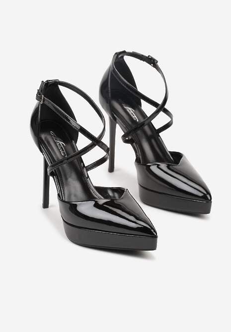 Czarne Szpilki z Platformą i Przeplatanymi Paskami Ferinela