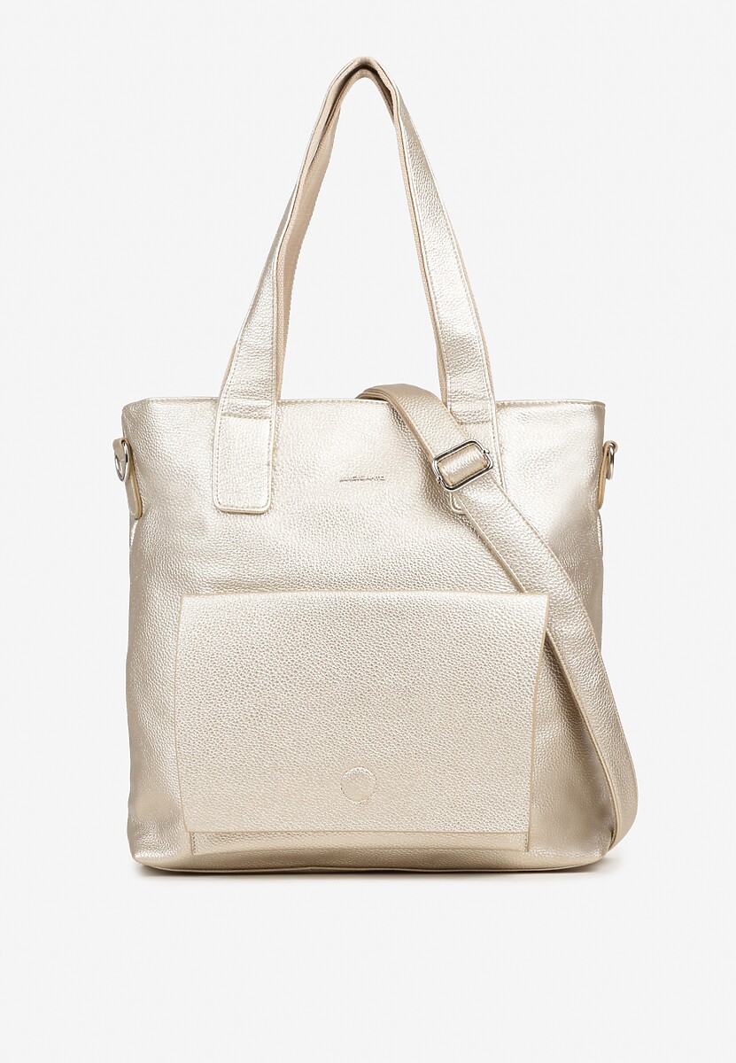 Złota Torebka Shopperka z Kieszonką z Klapą Mallosea