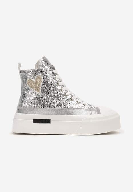 Srebrne Brokatowe Trampki na Platformie z Cholewką za Kostkę Nevirosa