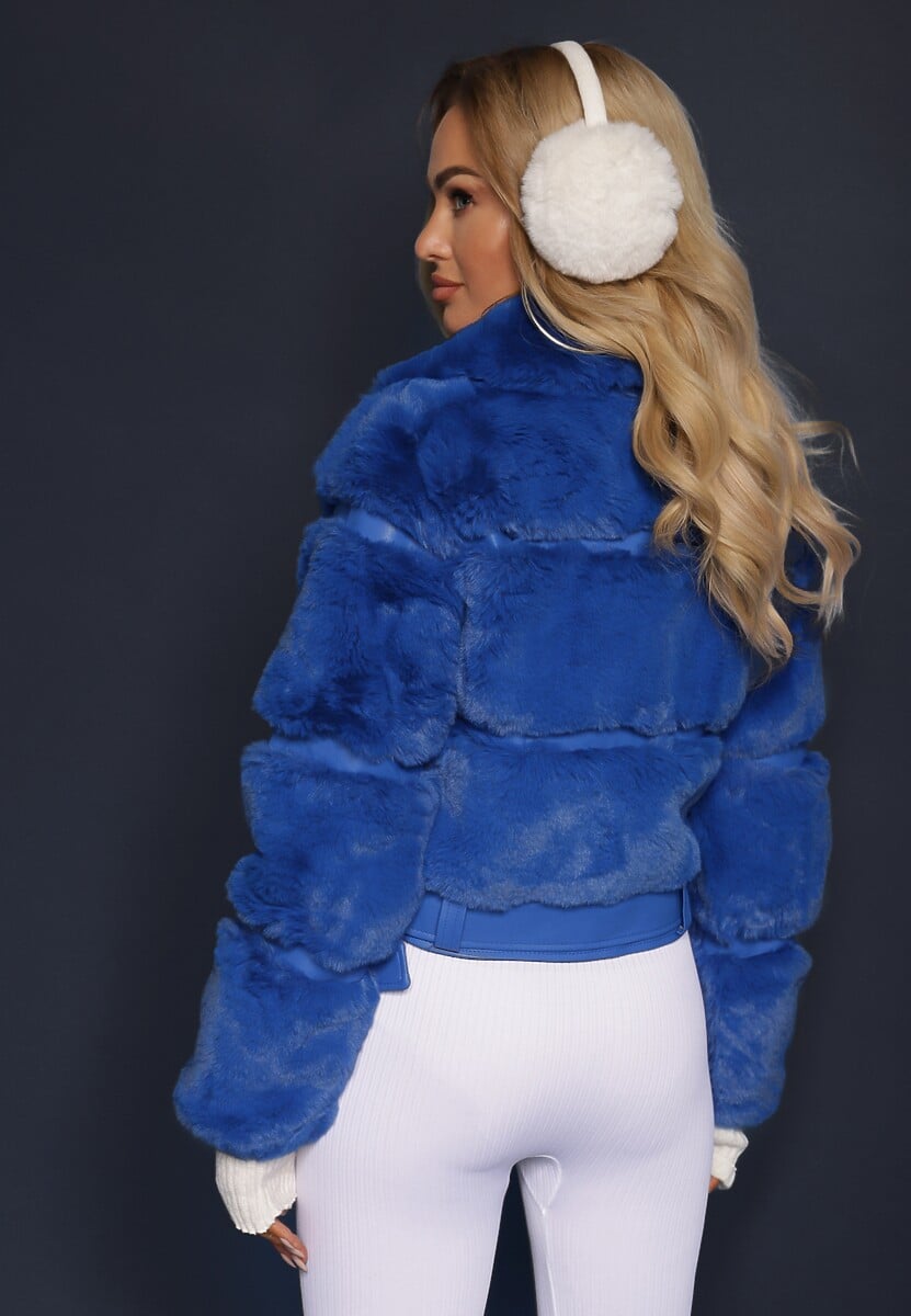 Granatowa Kurtka z Futerkiem Shetty