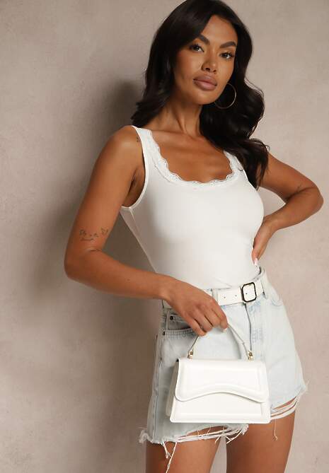 Biały Top z Bawełny o Dopasowanym Kroju na Ramiączkach z Koronką Linavea