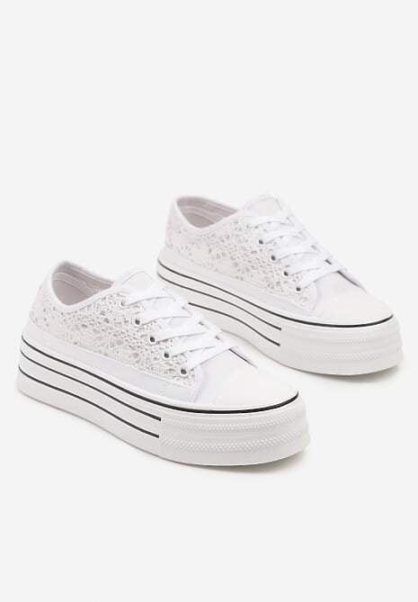 Białe Ażurowe Trampki na Platformie Felenna