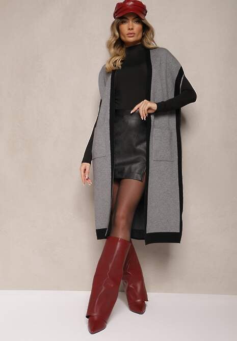 Szara Niezapinana Kamizelka z Wiskozą i Wsuwanymi Kieszeniami Tiarise