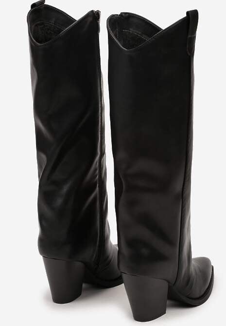 Czarne Kozaki w Stylu Kowbojek z Prostą Cholewką na Stożku Afarrive