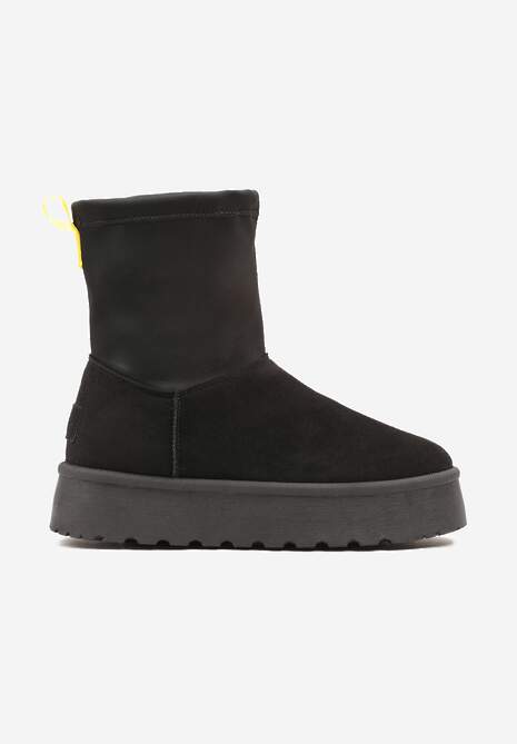 Czarne Płaskie Ocieplane Śniegowce z Elastyczną Cholewką Sevidia