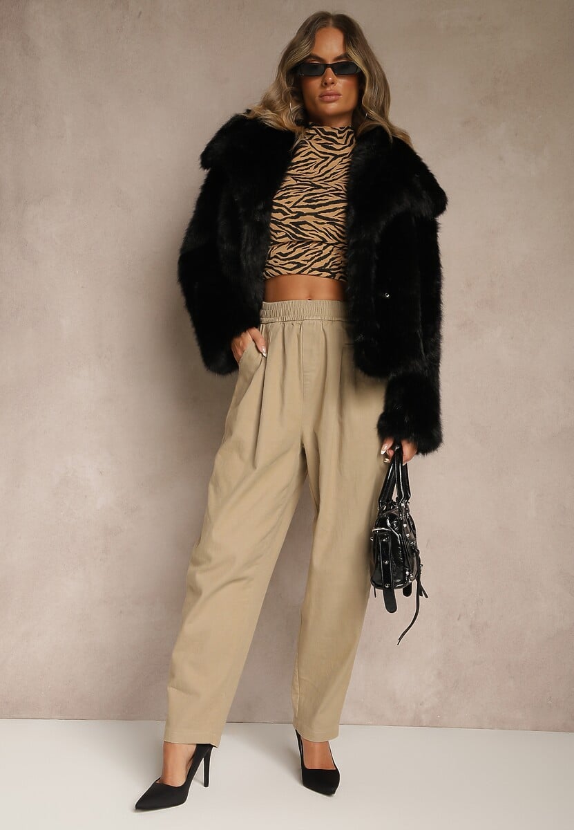 Czarne Spodnie High Waist z Bawełny o Szerokim Kroju Nalitia