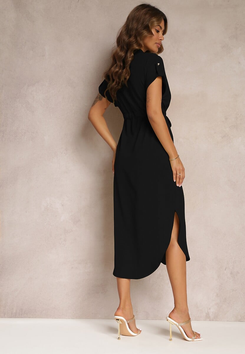 Czarna Sukienka Koszulowa z Krótkim Rękawem Yasminine