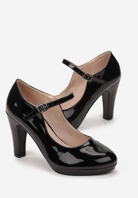 Czarne Czółenka na Słupku z Lakierowanym Wykończeniem Zabdi