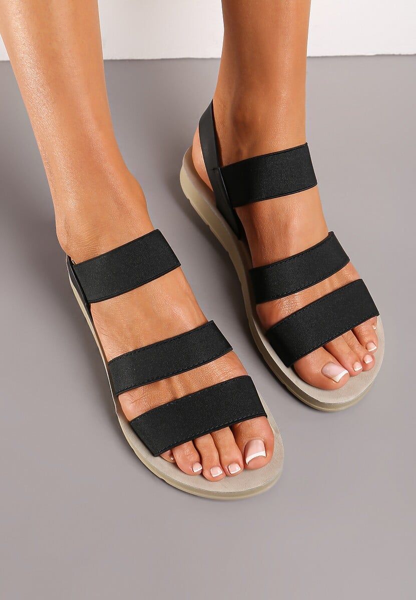 Czarne Sandały z Materiałowymi Elastycznymi Paskami Alindeama