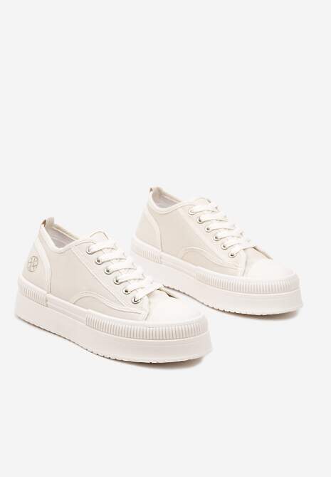 Beżowe Trampki na Platformie z Metaliczną Ozdobą Afleeria