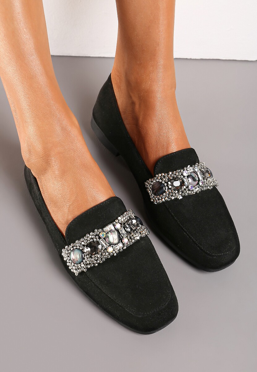 Złote Mokasyny z Cyrkoniami i Perełkami na Klamerce Sybilla