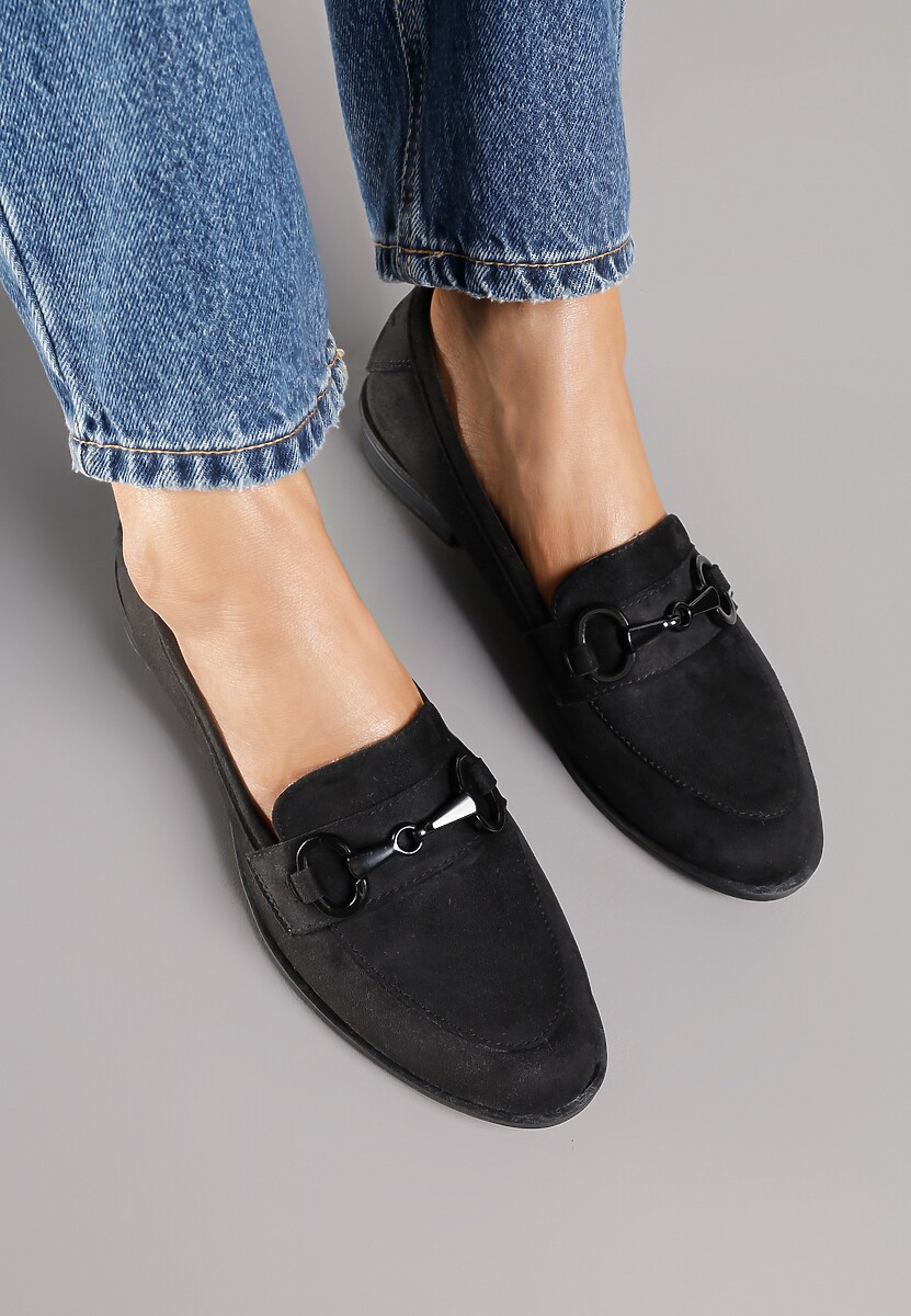 Czarne Mokasyny Vices z Wkładką ze Skóry Naturalnej Zdobione Łańcuszkiem Delariona