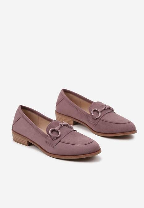 Jasnofioletowe Mokasyny Vices z Wkładką ze Skóry Naturalnej Zdobione Łańcuszkiem Delariona