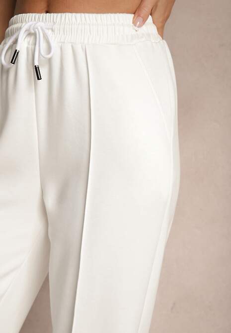 Białe Szerokie Spodnie Dresowe z Wiskozą High Waist Setariona