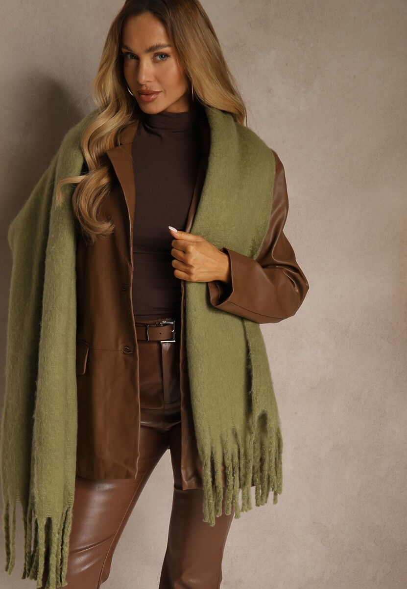 Ciemnobeżowy Szalik Ozdobiony Frędzlami Esalirea