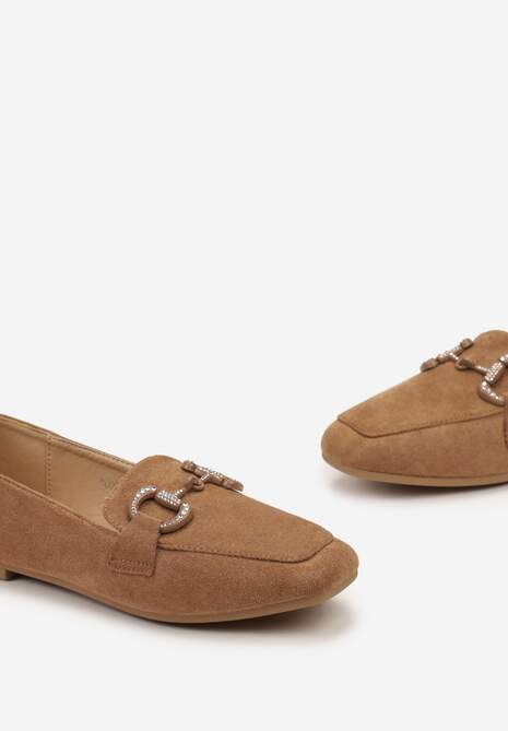 Brązowe Mokasyny Ozdobione Klamrą z Cyrkoniami z Ekozamszu Dufflea