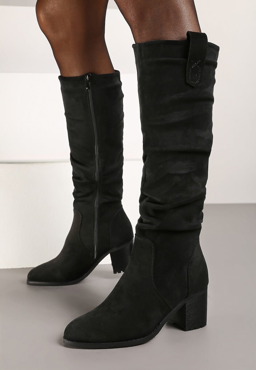 Ciemnobeżowe Kozaki przed Kolano na Słupku Cersinda