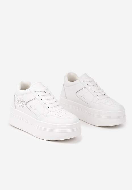 Biało-Srebrne Sneakersy Vices na Platformie Ozdobione Metalicznymi Aplikacjami Nelanil