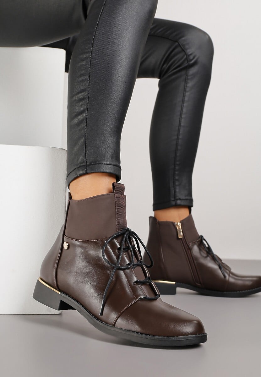 Brązowe Botki Vices ze Sznurowaną Cholewką i Elastycznymi Panelami Flilera
