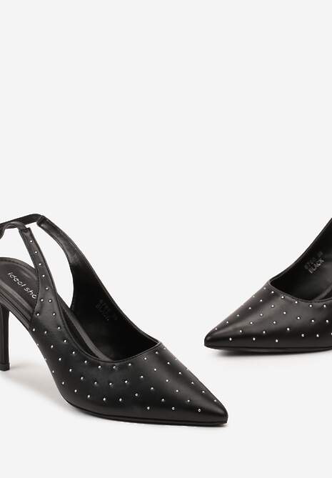 Czarne Sandały na Szpilce z Wiązanymi Rzemykami i Cyrkoniami Jenglla