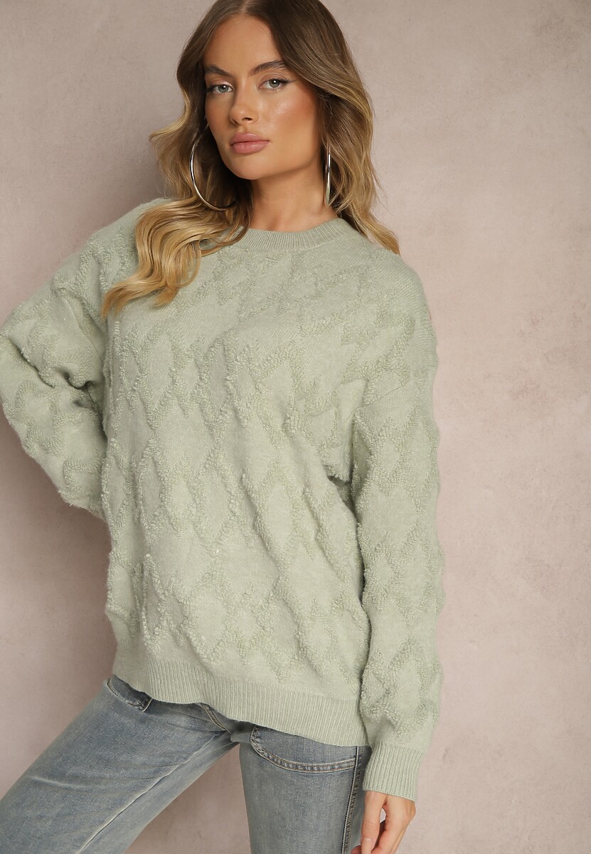 Różowy Luźny Sweter o Pudełkowym Kroju i Tłoczonym Splocie ze Ściągaczami Elomara