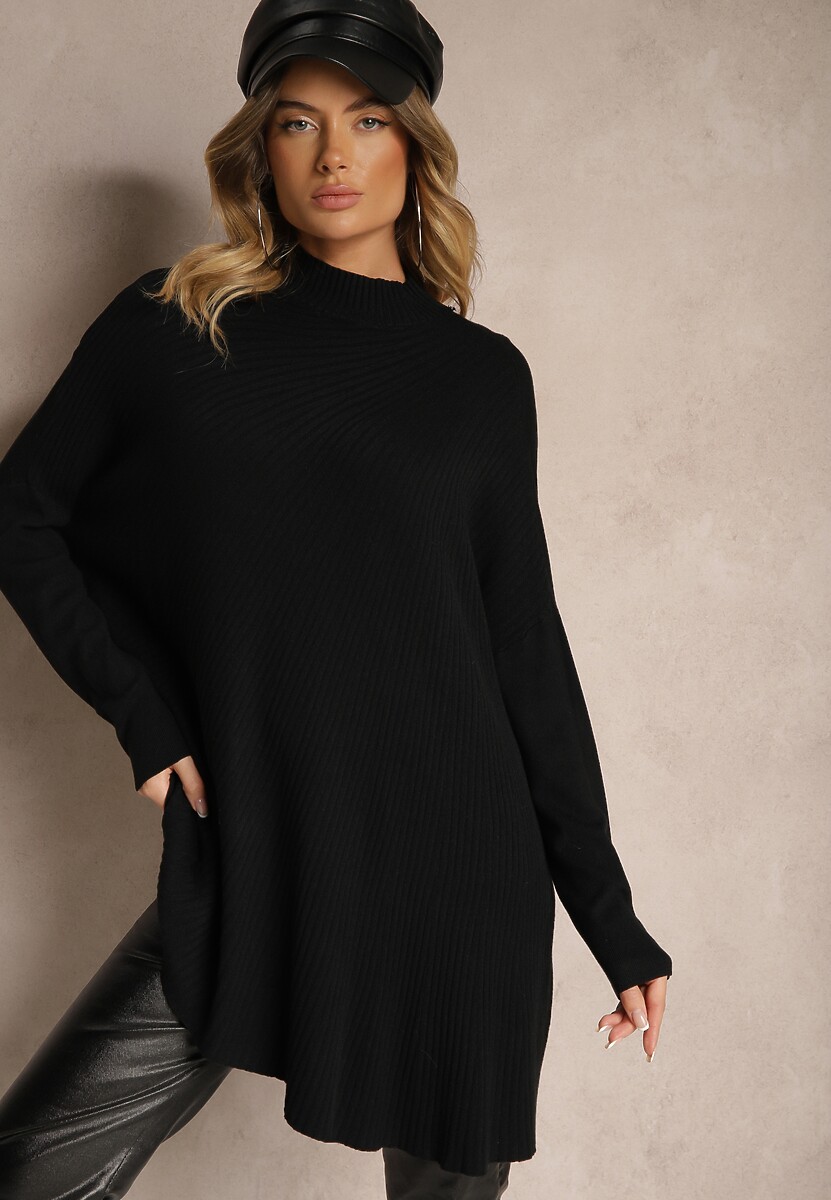 Jasnozielony Asymetryczny Golf z Wiskozą z Rękawami o Nietoperzowym Kroju Realeen