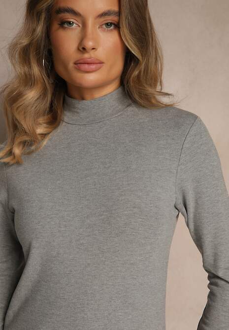 Szara Casualowa Bluzka z Golfem Longsleeve Ralaia