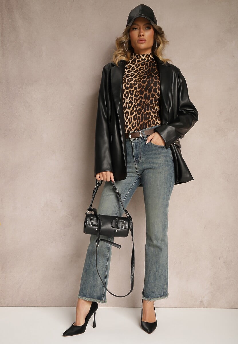 Niebieskie Jeansy Dzwony z Ozdobnym Paskiem z Klamrą Senarwen