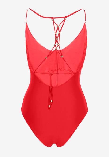 Czerwony Jednoczęściowy Strój Kąpielowy z Ozdobnym Wiązaniem na Plecach Bosiara