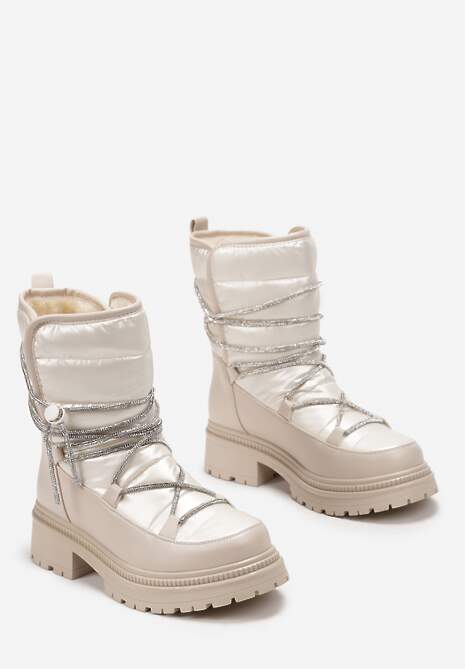 Beżowe Śniegowce na Platformie z Wiązaniem w Cyrkonie Brelara