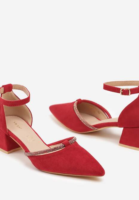 Czerwone Czółenka Vices na Słupku z Wkładką ze Skóry Naturalnej i Cyrkoniami Learetha