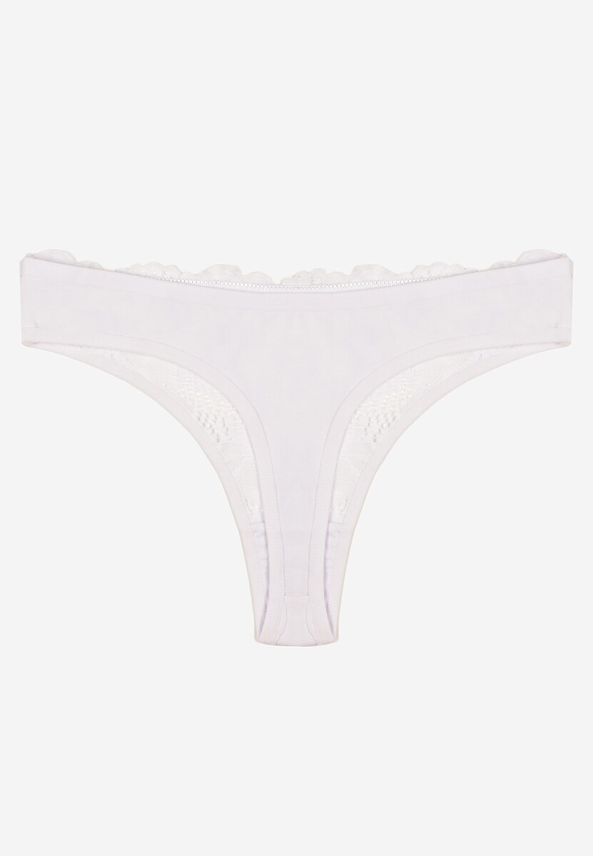 Białe Bawełniane Majtki Stringi z Koronką Ilwedana