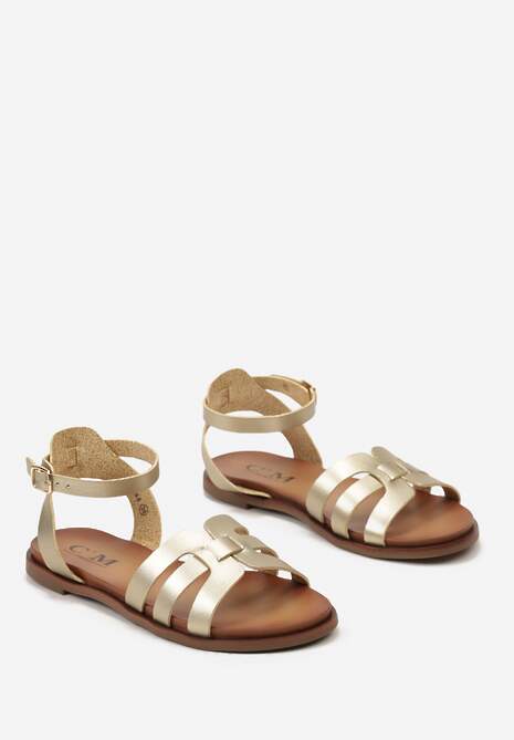 Złote Sandały z Zapięciem na Sprzączkę wokół Kostki Snowla