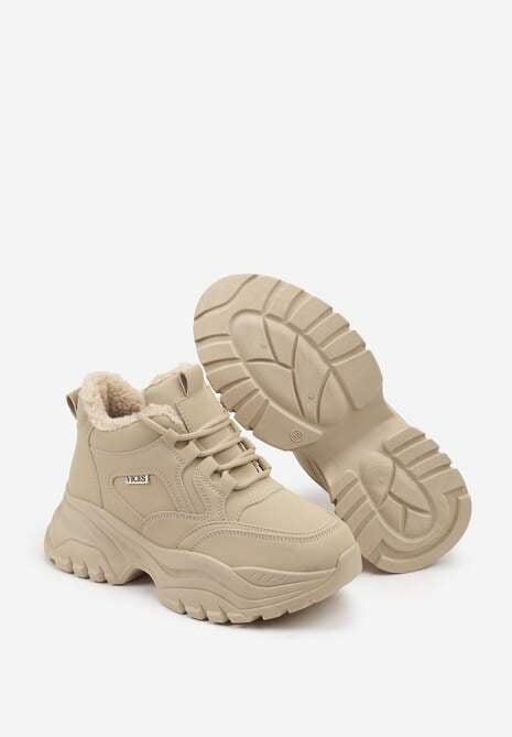 Ciemnobeżowe Streetwearowe Sneakersy Vices Chunky w Stylu Traperów na Platformie Leate