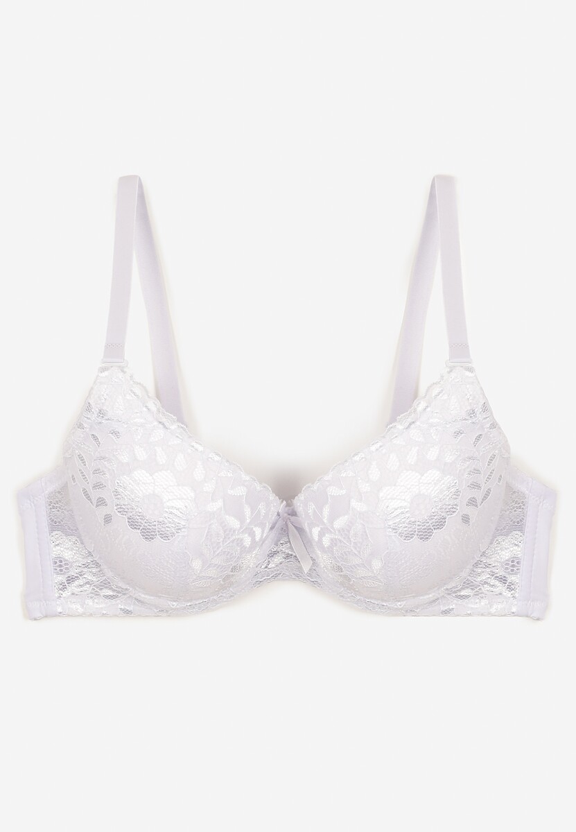 Biały Koronkowy Biustonosz z Kwiatowym Motywem Nelamis