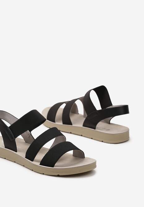 Czarne Sandały z Materiałowymi Elastycznymi Paskami Alindeama