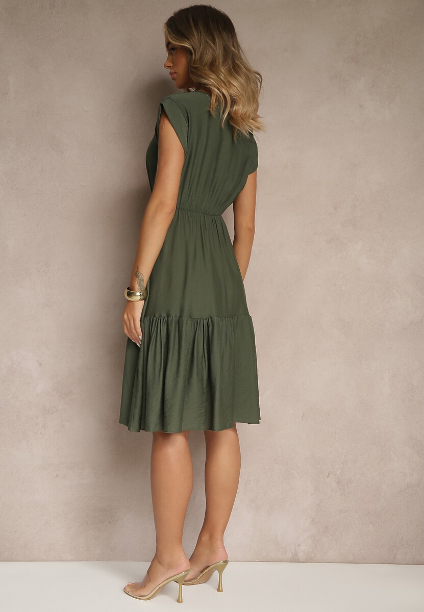 Ciemnozielona Rozkloszowana Sukienka z Wiskozy Linurea