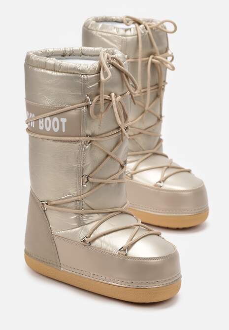 Szampańskie Wsuwane Śniegowce na Platformie z Wiązaniem i Ozdobną Taśmą Gorgona