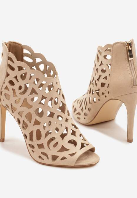 Beżowe Sandały Botki Vices na Szpilce z Ażurową Cholewką Natilora